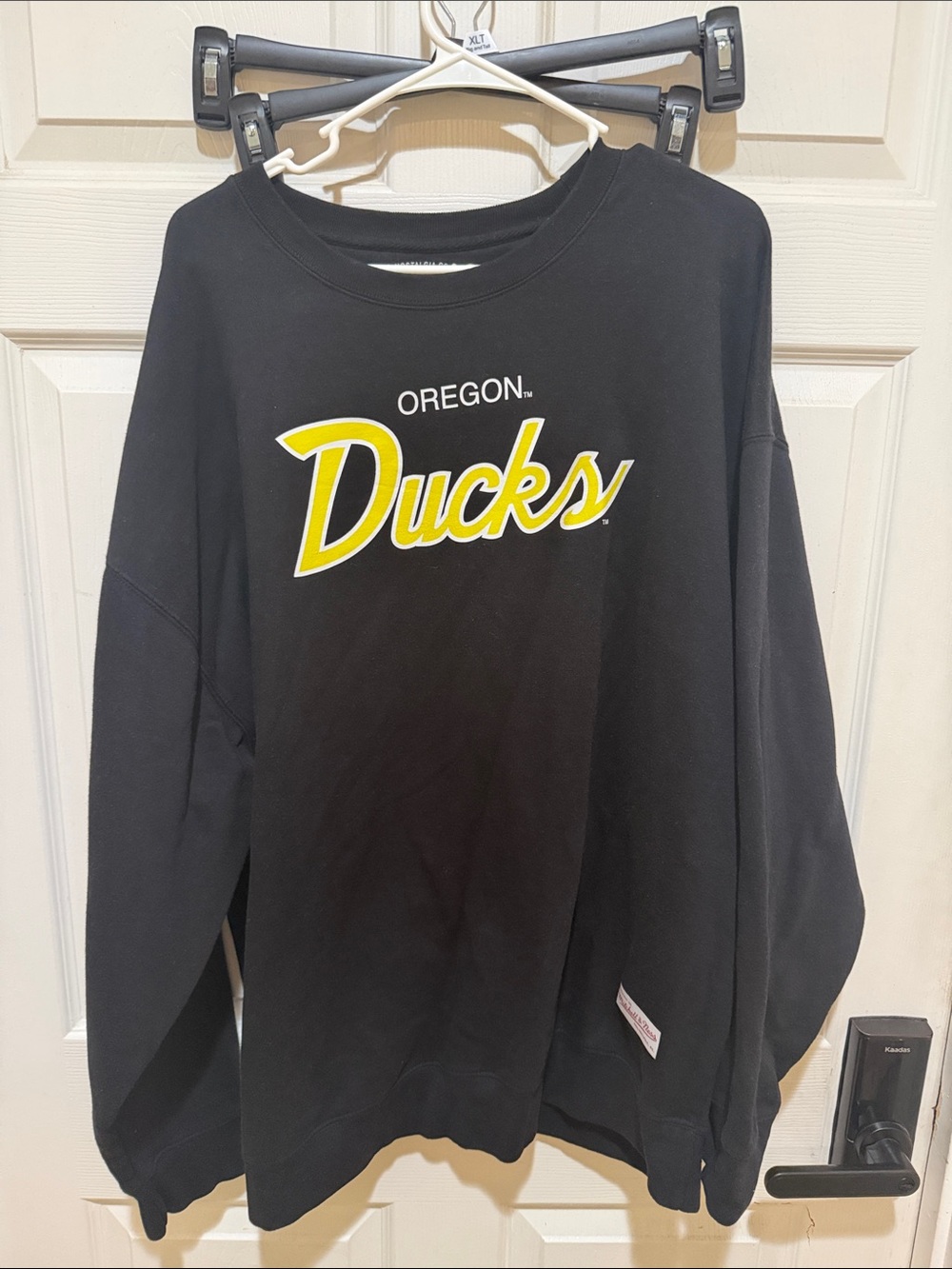 Mitchell & Ness Oregon Ducks Black Sweatshirt with Yellow Script
